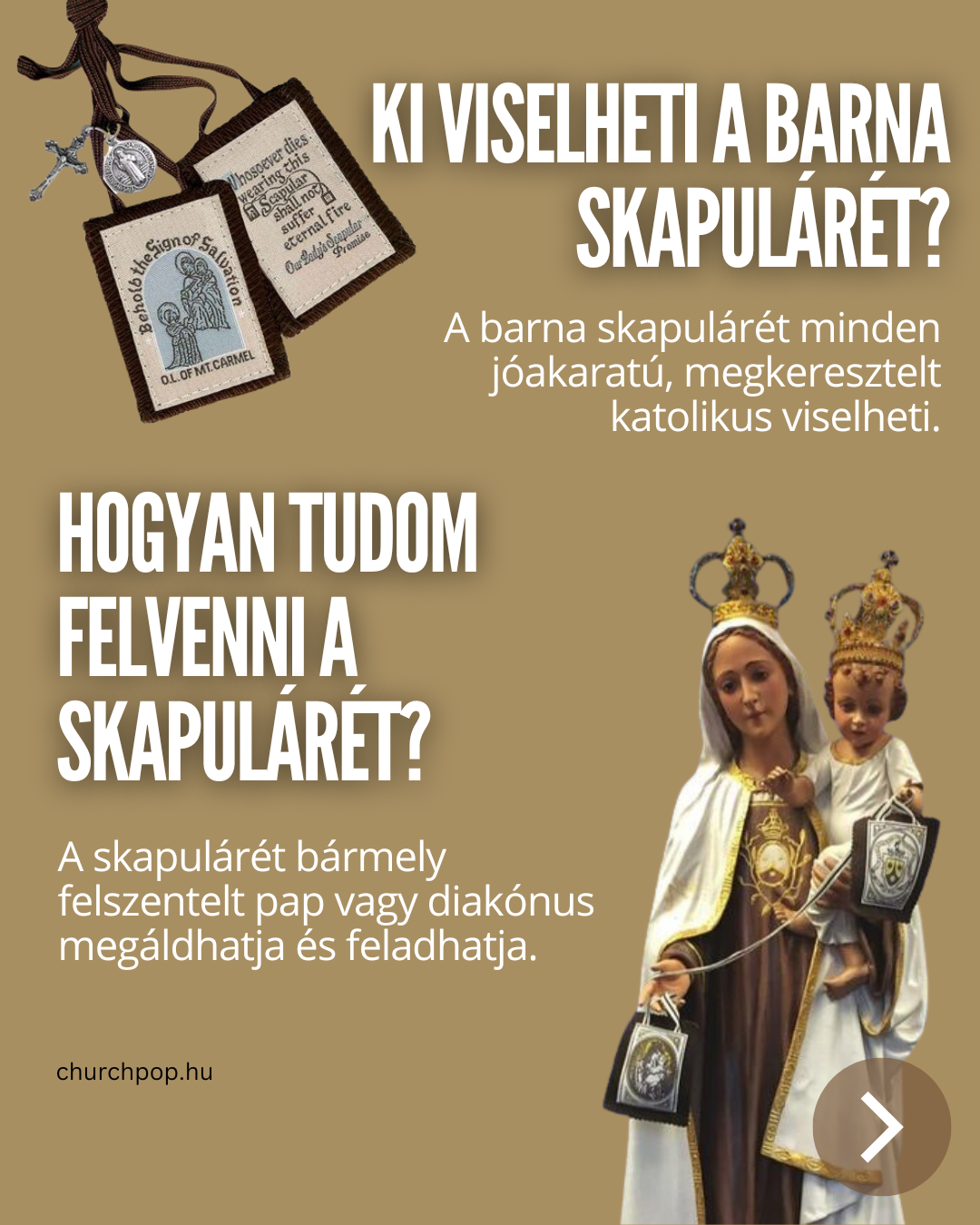 Katolikus hívő barna skapuláréval, Szűz Mária iránti tisztelet jeleként